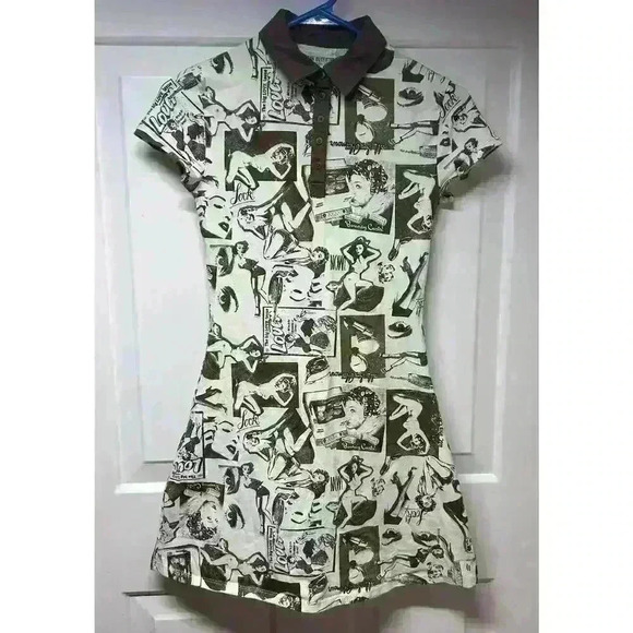 Urban Outfitters Hazel Printed Polo Mini Dress In Brown Multi Size XS 50s Retro - Picture 3 of 10